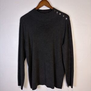 Chicos Ella Mock Neck Woman's Sweater Size 3 XL Charcoal Gray Capsule Staple‎